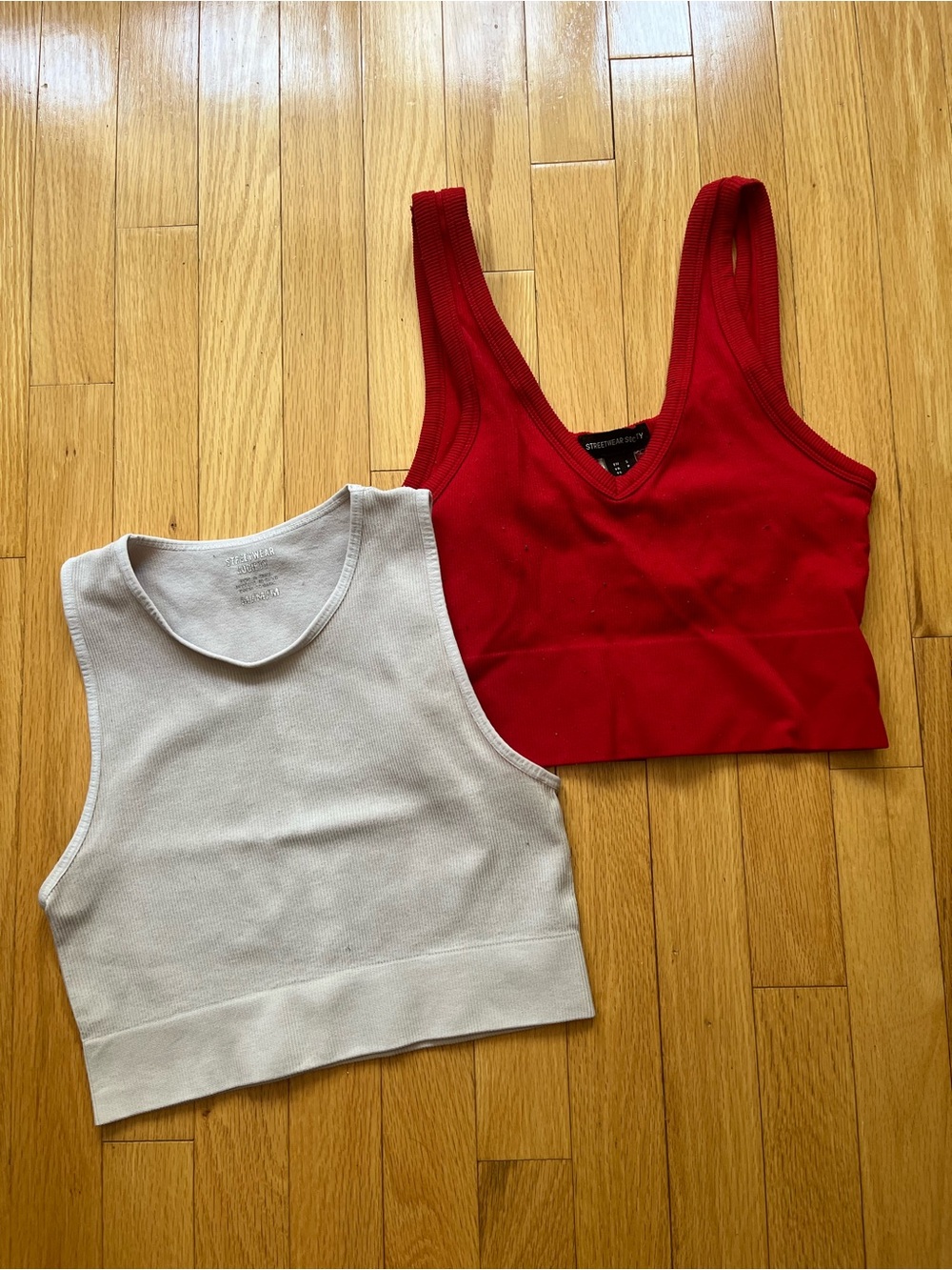 Streetwear Society (Bundle) Red V-Neck Crop Tank and White Ribbed Crop Tank
